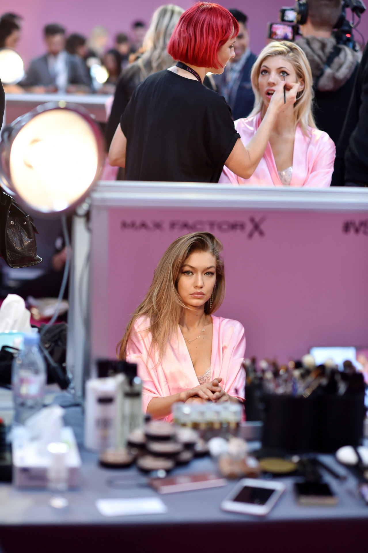 has her Hair & Makeup done prior the 2016 Victoria's Secret Fashion Show on November 30, 2016 in Paris, France.
